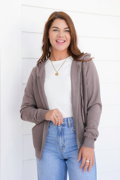 Thermal Knit Long Sleeve Zip-Up Hoodie