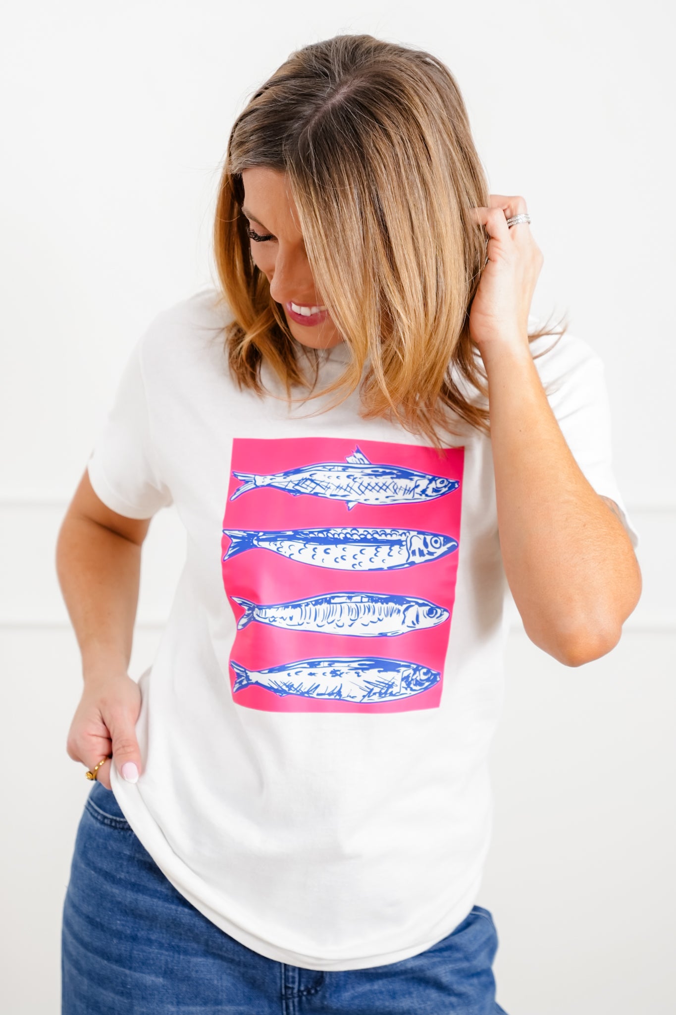 Plus/Reg Short Sleeve Sardines Graphic Top