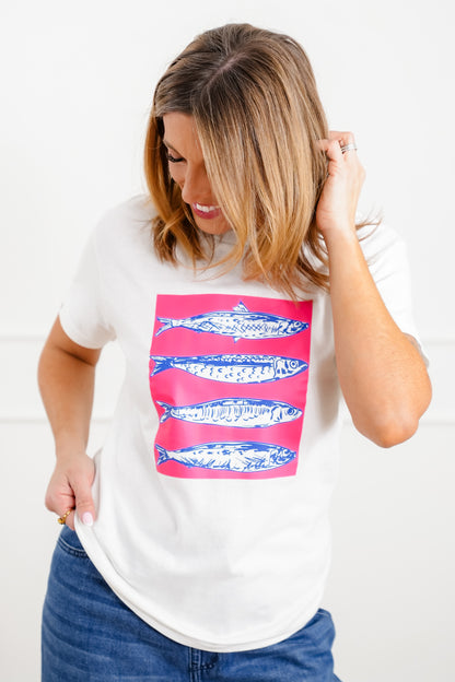 Plus/Reg Short Sleeve Sardines Graphic Top