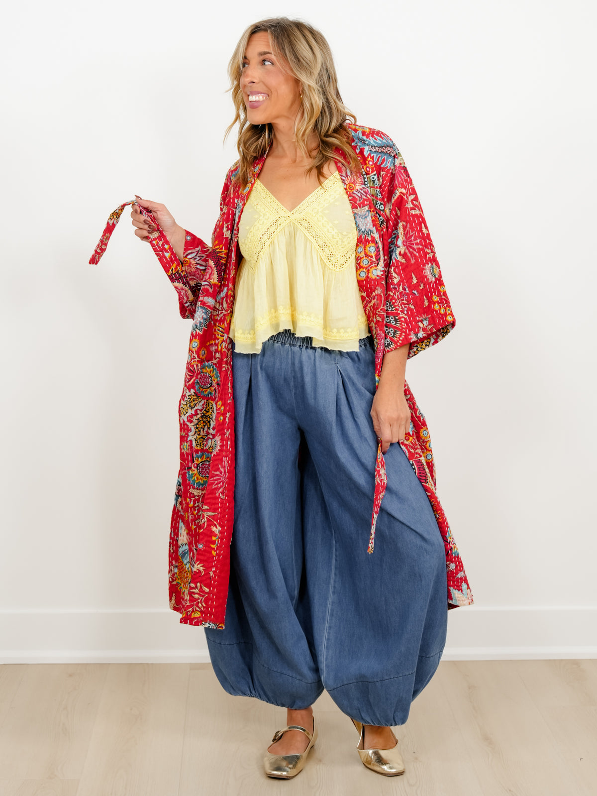 POL Quilted Paisley Short Sleeve Kimono Robe