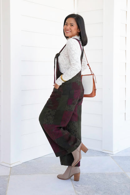 Patchwork Print Wide Leg Overalls