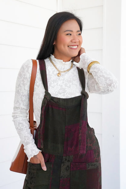 Patchwork Print Wide Leg Overalls