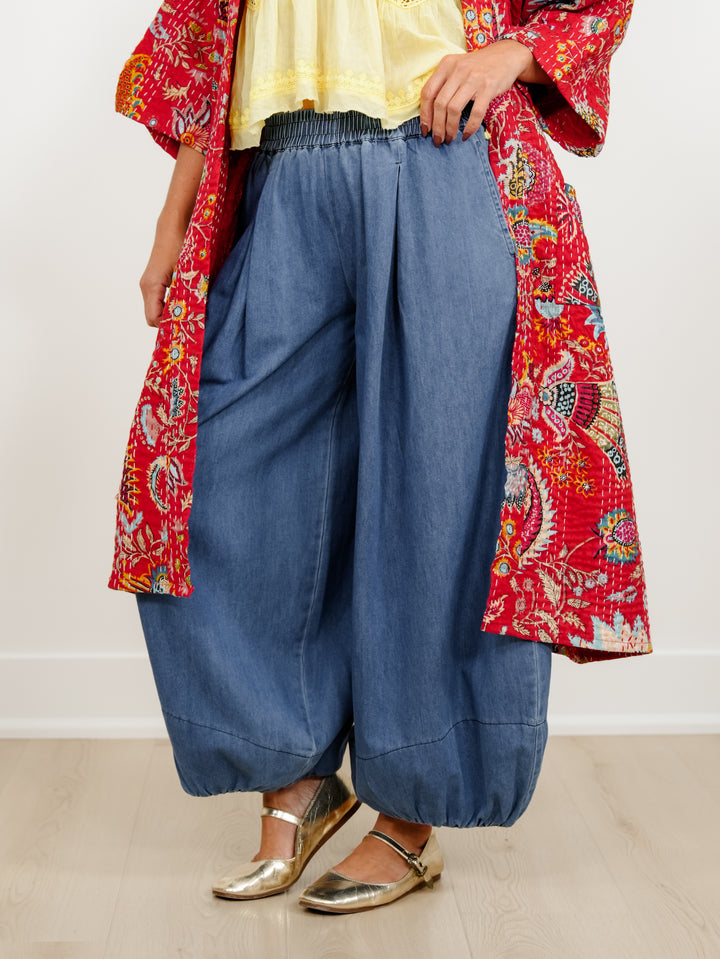 Plus/Reg Washed Pleated High Waist Balloon Leg Pants - Freckled Poppy