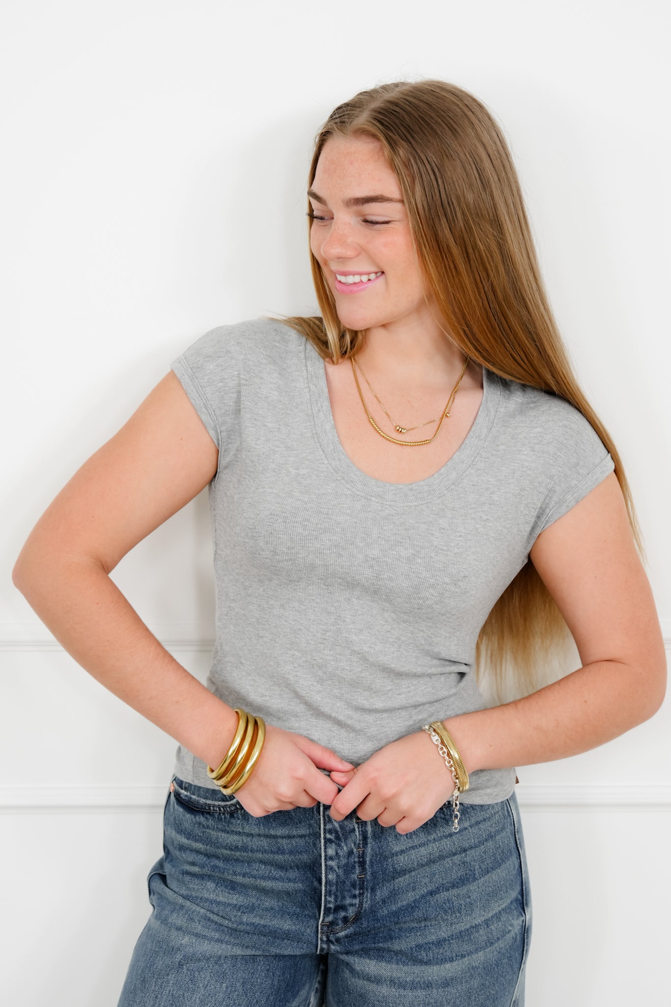 Ribbed Cap Sleeve Scoop Neck Top
