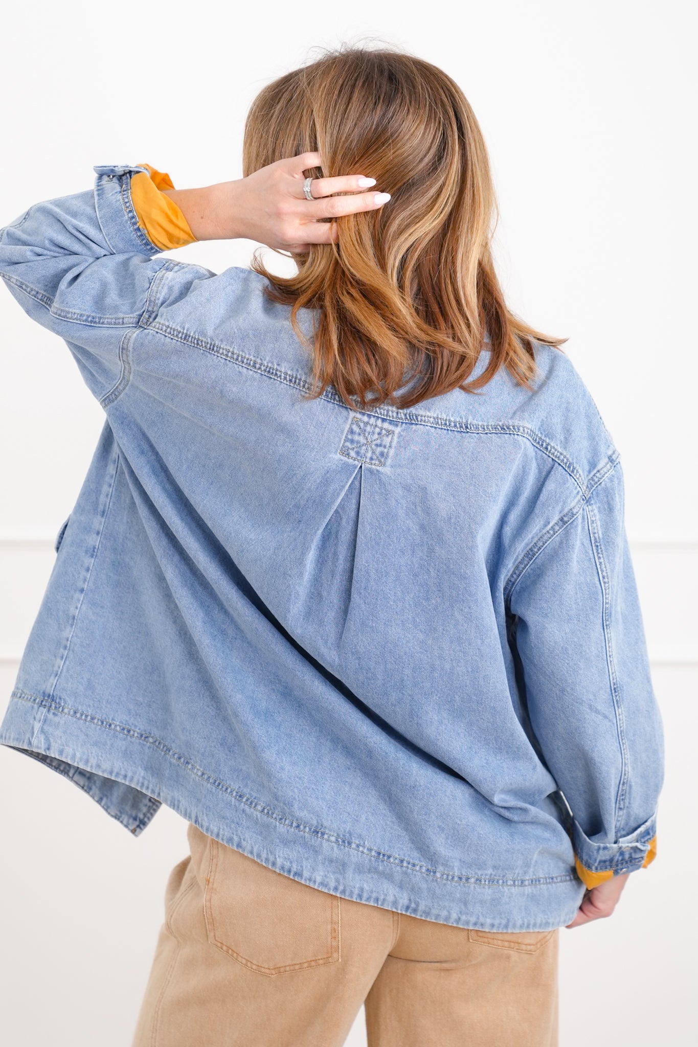 Light Wash Long Sleeve Barn Jacket with Buckle Details