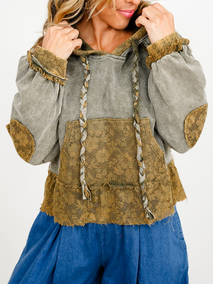 POL Thermal Long Sleeve Hooded Top with Lace Trim - Freckled Poppy
