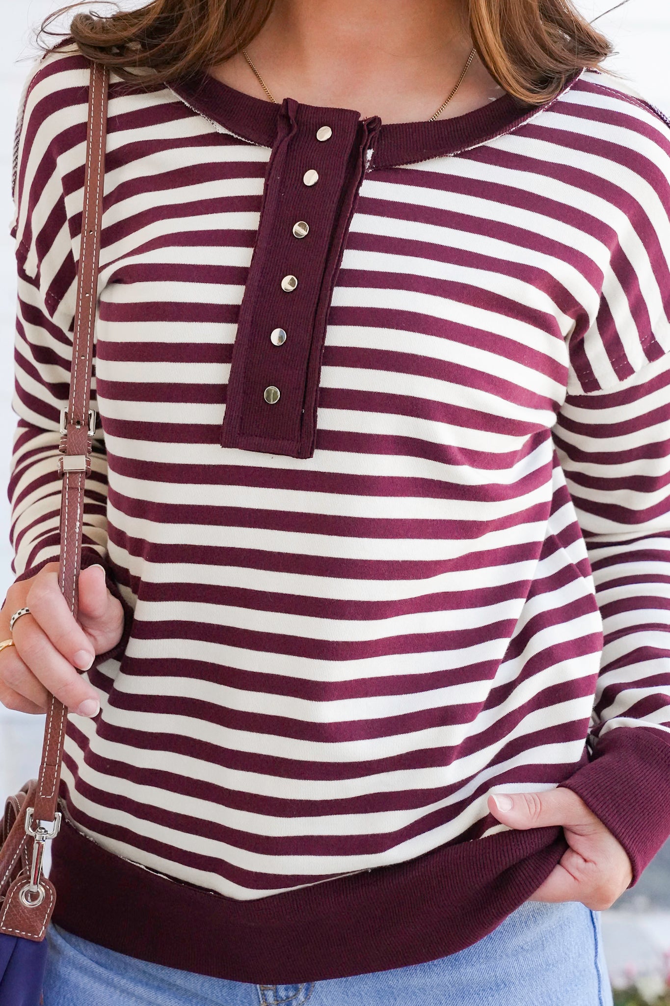 Stripe Long Sleeve Button Up Top