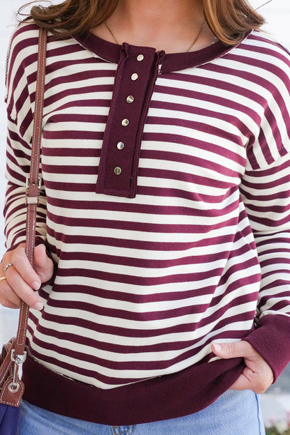 Stripe Long Sleeve Button Up Top