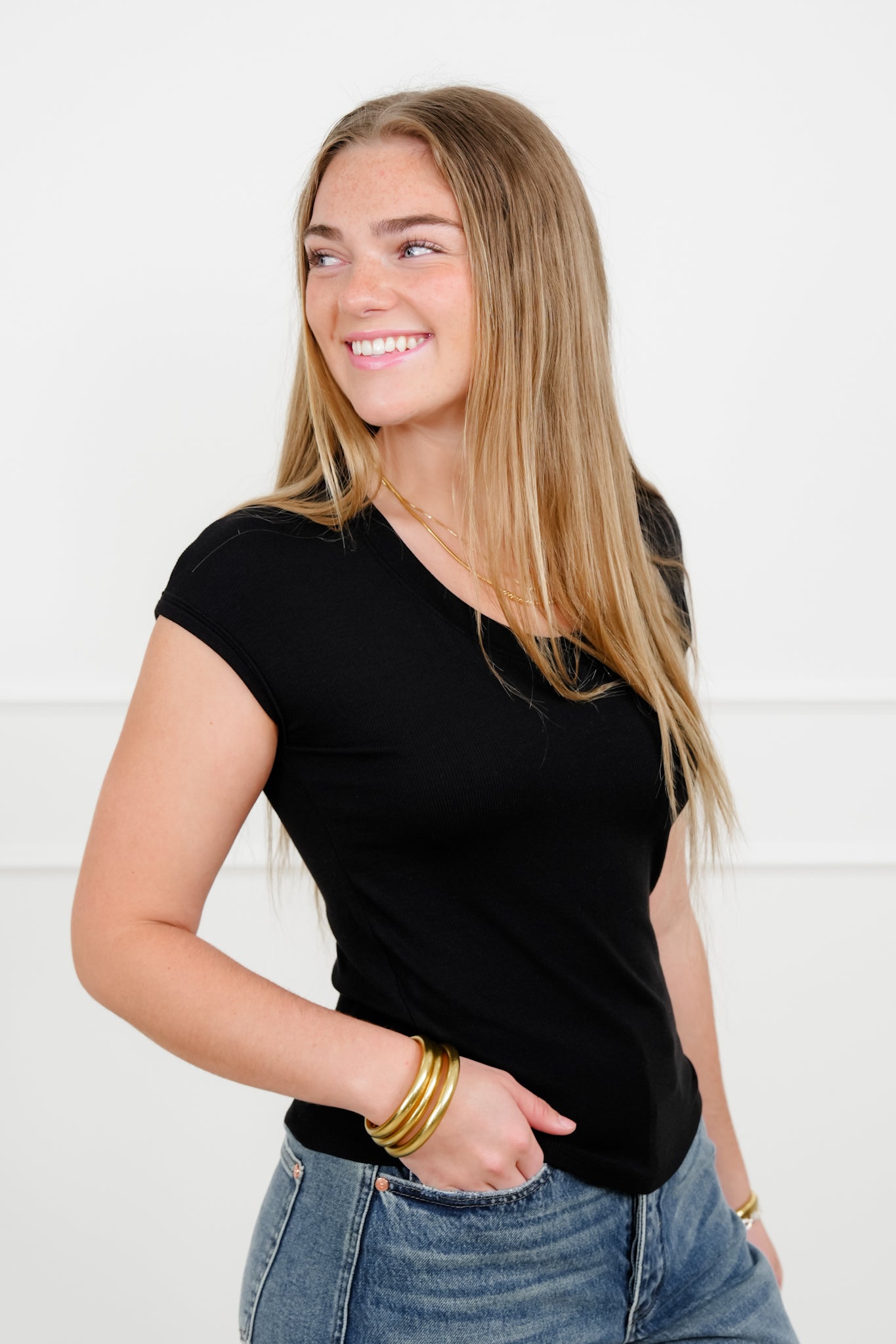 Ribbed Cap Sleeve Scoop Neck Top