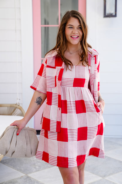 Plaid Short Sleeve Top And Sleeveless Mini Dress Set
