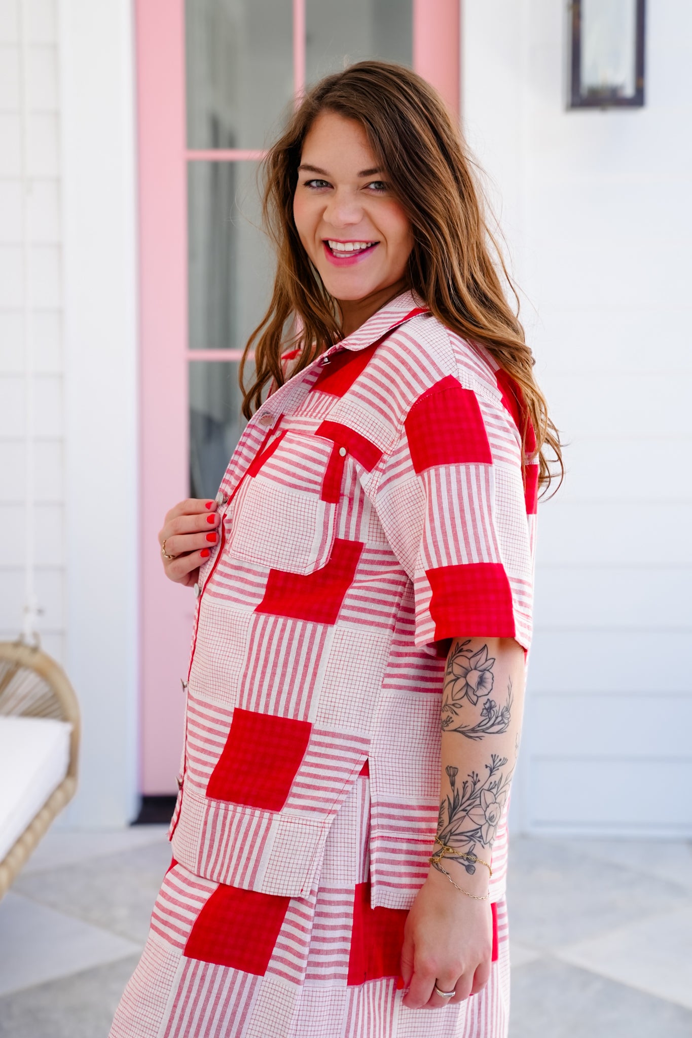 Plaid Short Sleeve Top And Sleeveless Mini Dress Set