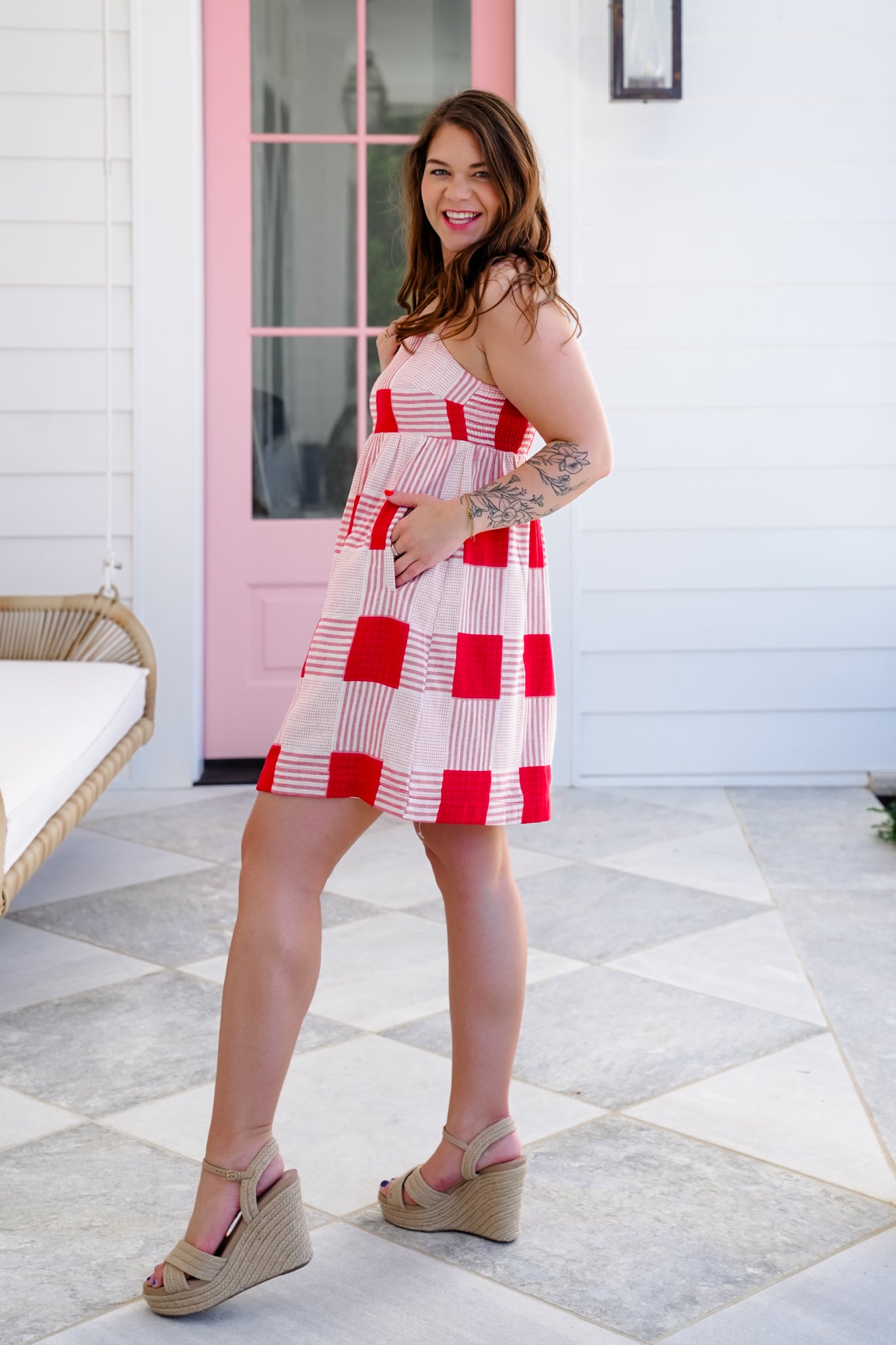 Plaid Short Sleeve Top And Sleeveless Mini Dress Set