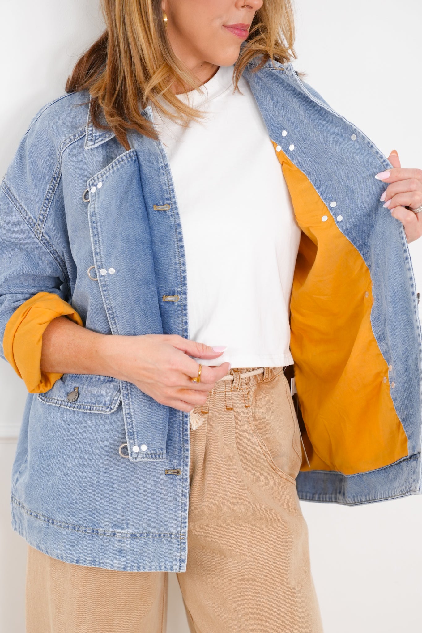 Light Wash Long Sleeve Barn Jacket with Buckle Details