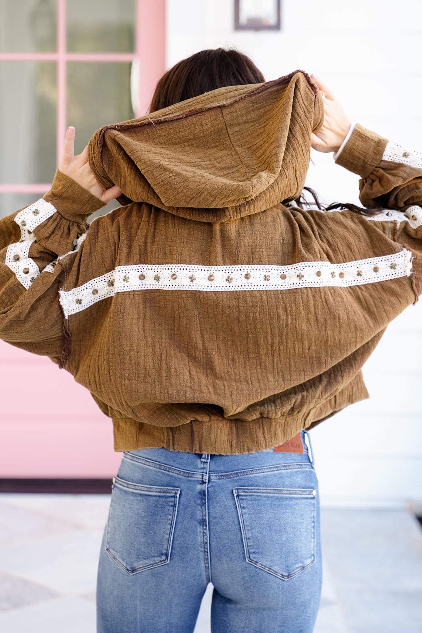 POL Gauze Long Sleeve Zip Up Hoodie Jacket