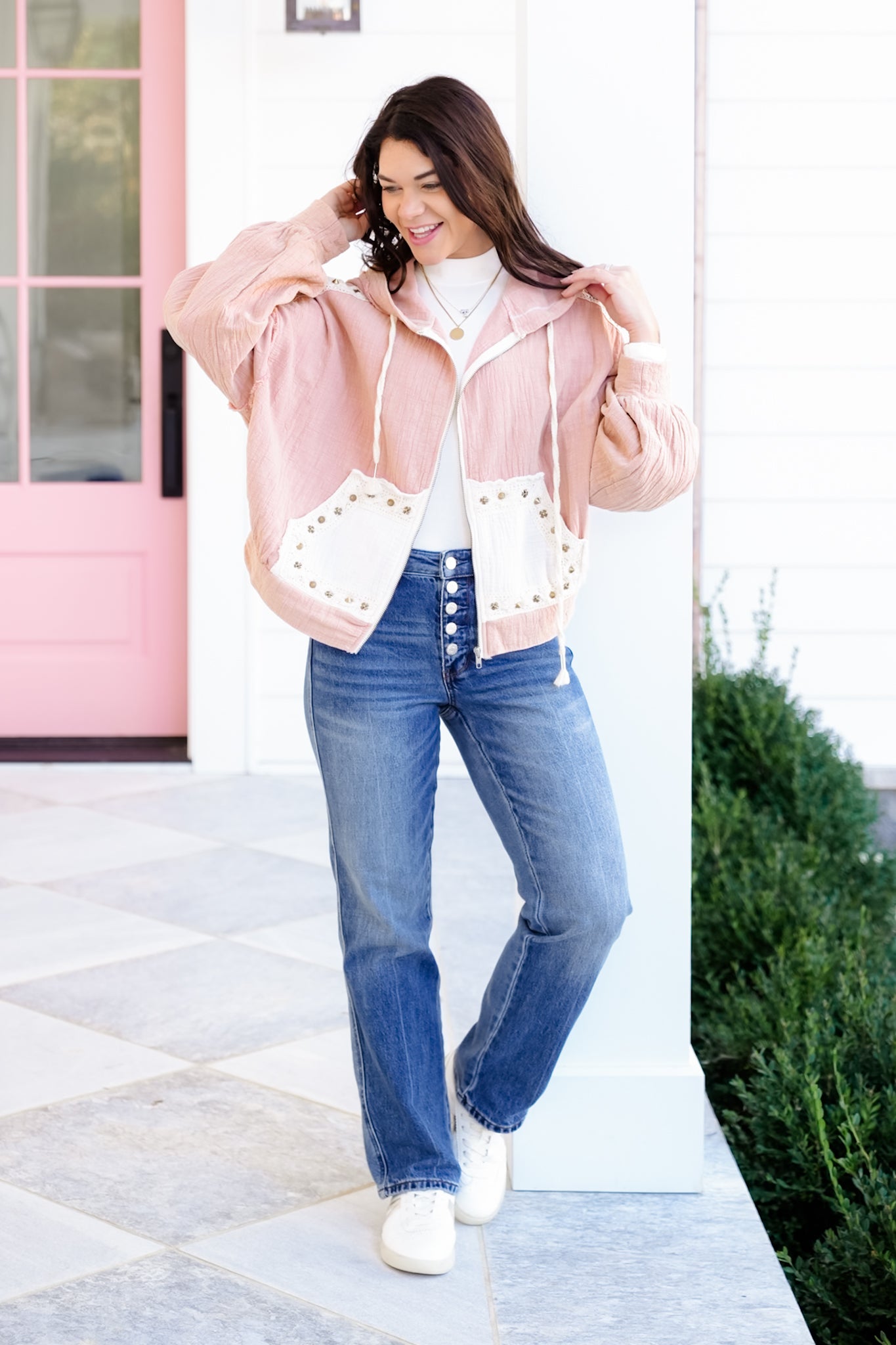 POL Gauze Long Sleeve Zip Up Hoodie Jacket