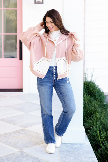 POL Gauze Long Sleeve Zip Up Hoodie Jacket