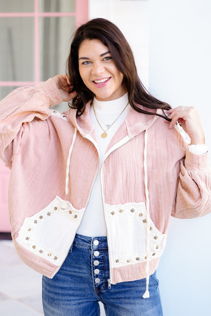 POL Gauze Long Sleeve Zip Up Hoodie Jacket