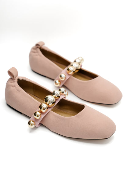Vegan Suede Gold Bead Accent Ballet Flat