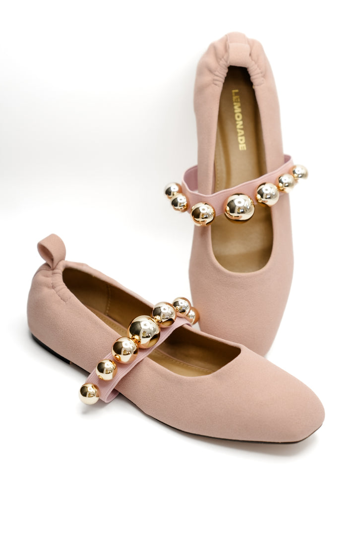 Vegan Suede Gold Bead Accent Ballet Flat