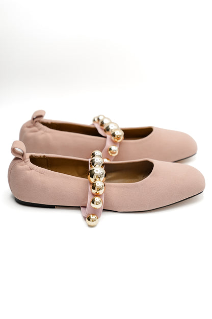 Vegan Suede Gold Bead Accent Ballet Flat