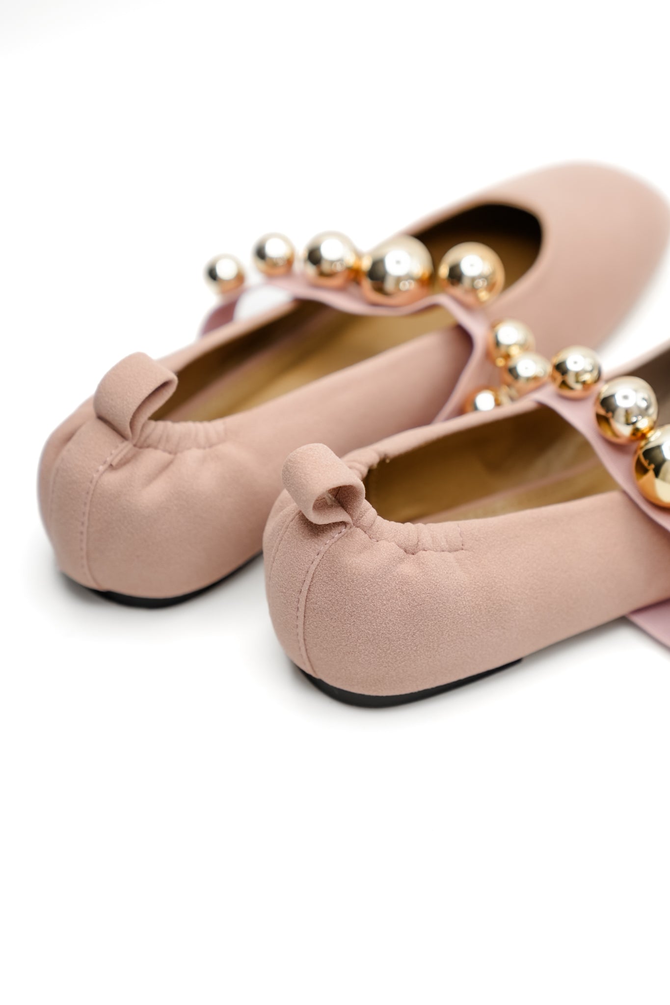 Vegan Suede Gold Bead Accent Ballet Flat
