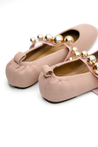 Vegan Suede Gold Bead Accent Ballet Flat