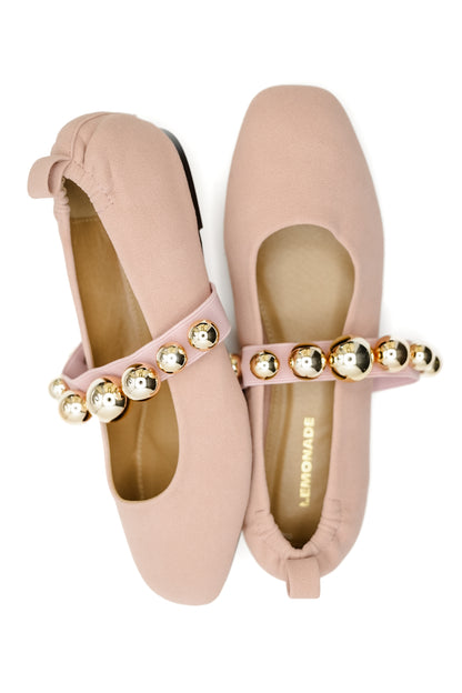 Vegan Suede Gold Bead Accent Ballet Flat