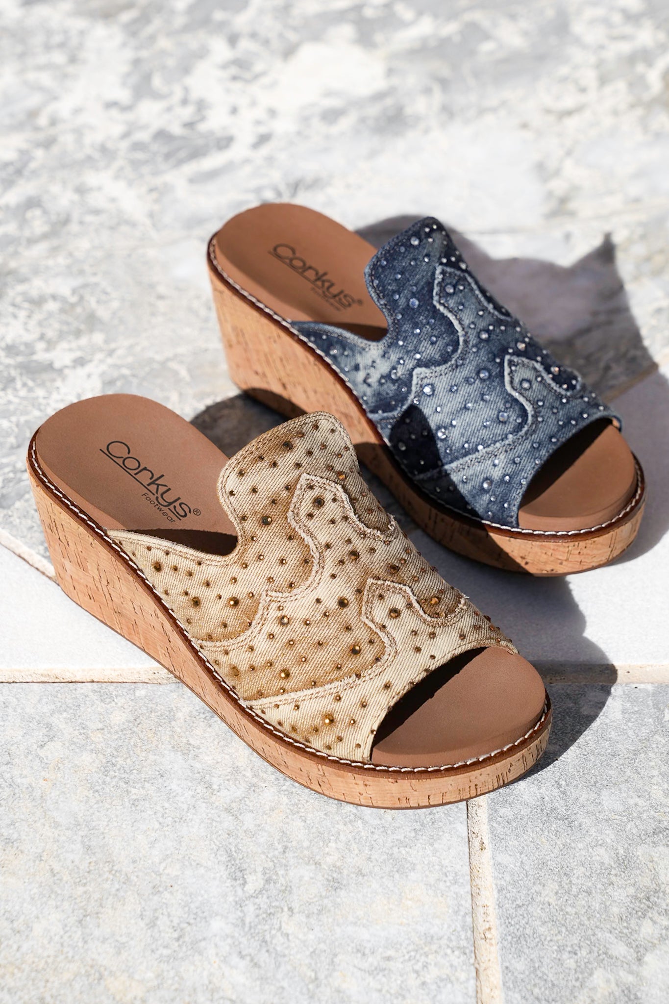 Corky's Neon Moon Rhinestone Embellished Slide Wedge Sandal