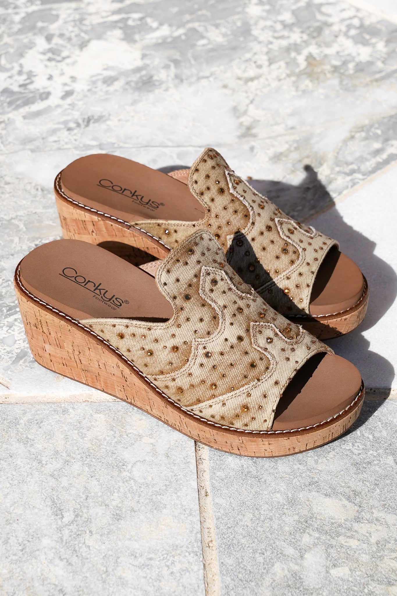 Corky's Neon Moon Rhinestone Embellished Slide Wedge Sandal