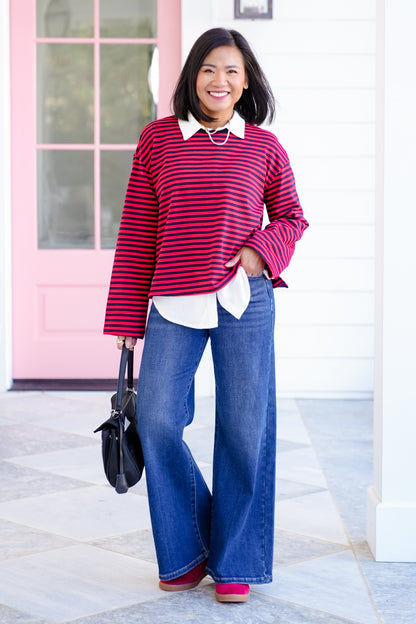 Striped Long Sleeve Round Neck Top
