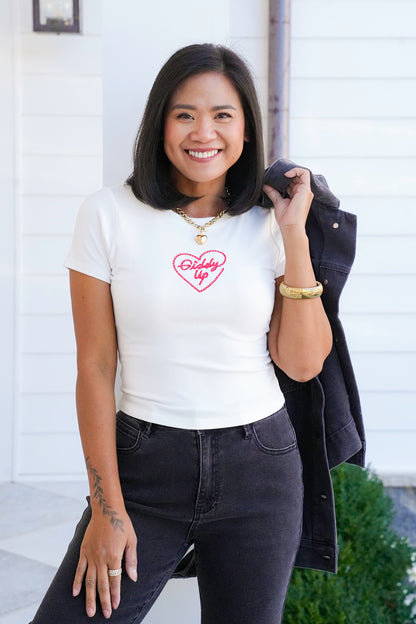 Short Sleeve Embroidered "Giddy Up" Tee
