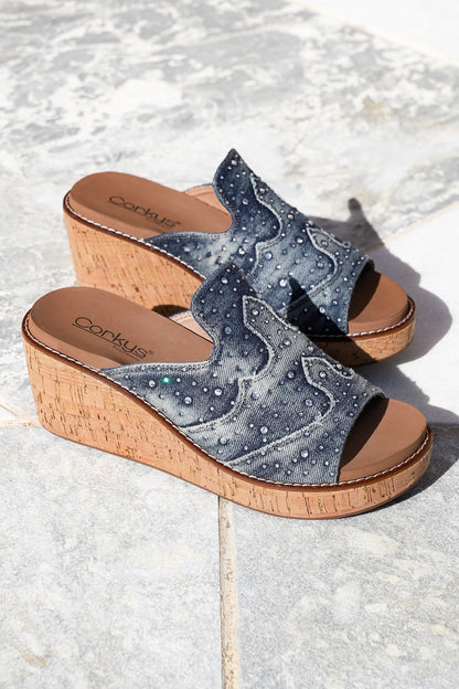Corky's Neon Moon Rhinestone Embellished Slide Wedge Sandal