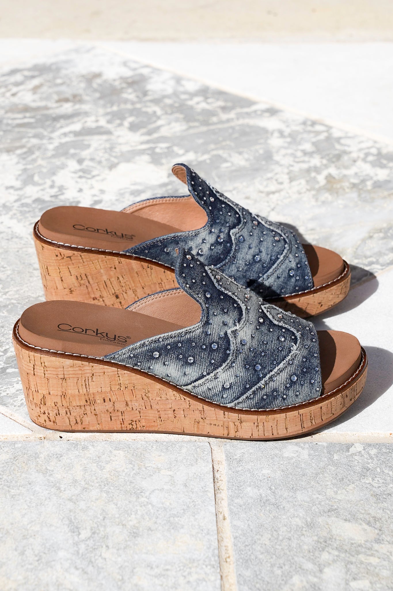 Corky's Neon Moon Rhinestone Embellished Slide Wedge Sandal