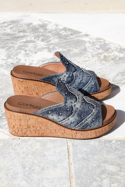 Corky's Neon Moon Rhinestone Embellished Slide Wedge Sandal