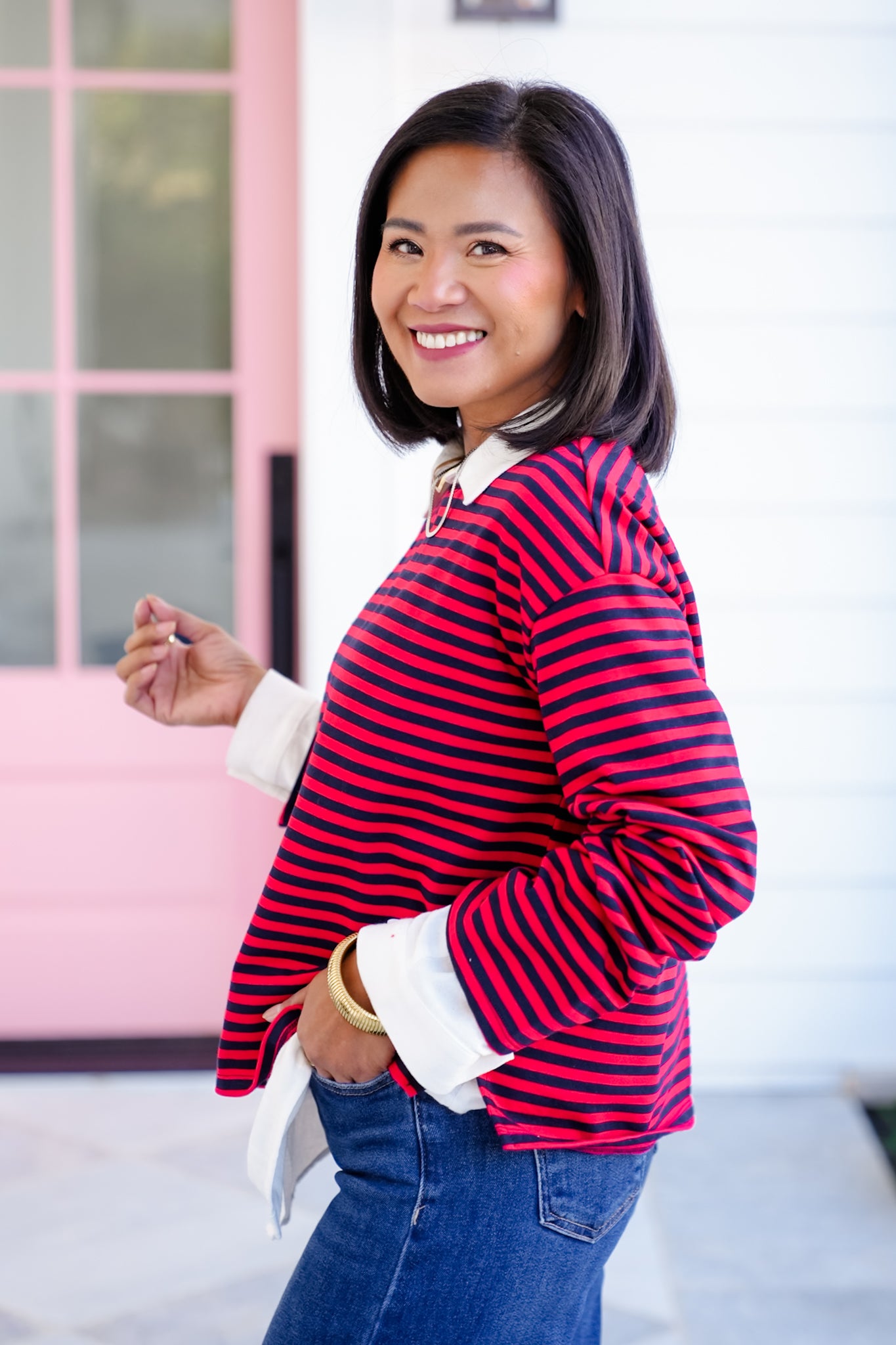 Striped Long Sleeve Round Neck Top