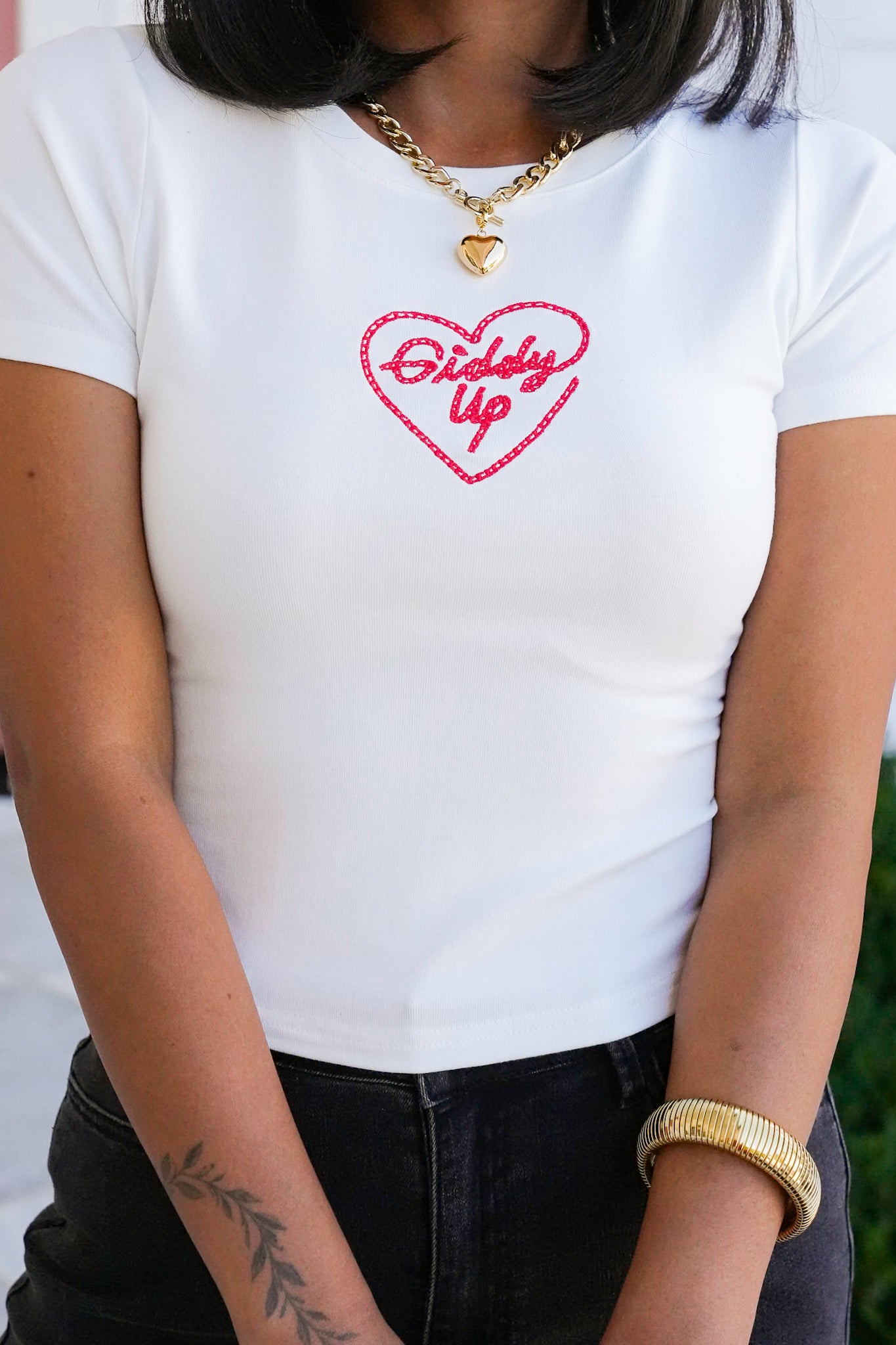 Short Sleeve Embroidered "Giddy Up" Tee