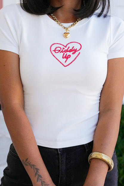 Short Sleeve Embroidered "Giddy Up" Tee