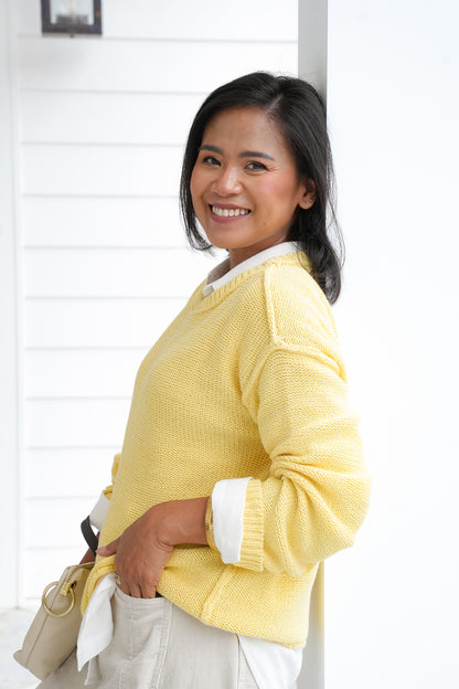 Knit Long Sleeve Pullover Sweater with Reverse Seam Detail