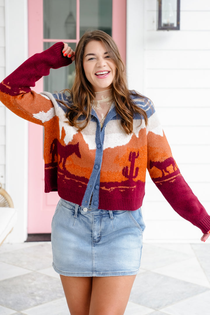 Restock! Western Theme Long Sleeve Button Down Cardigan