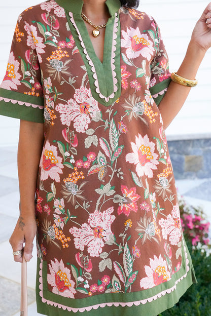 Floral Print Short Sleeve Dress with Ric Rac Trim