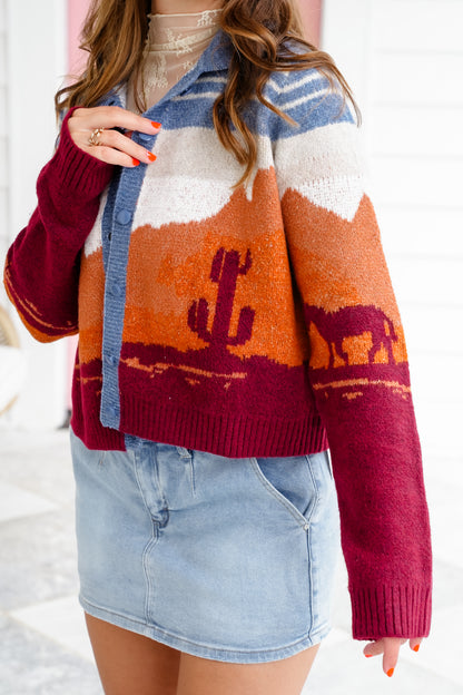 Restock! Western Theme Long Sleeve Button Down Cardigan