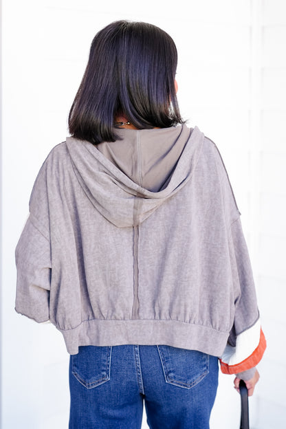 POL Color Block Long Sleeve Zip Up Hoodie Top