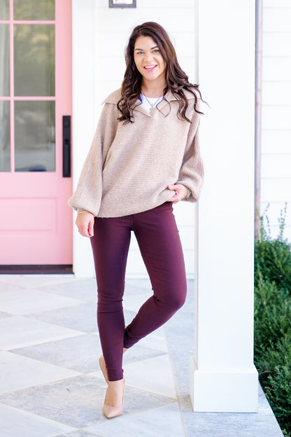 Knit Long Sleeve Collared Sweater