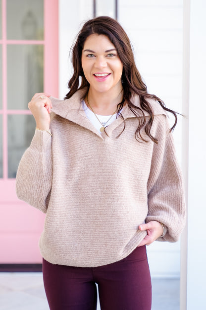 Knit Long Sleeve Collared Sweater