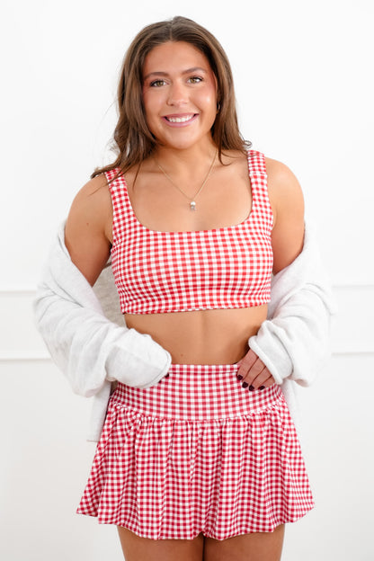 Gingham Print Sleeveless Crop Top
