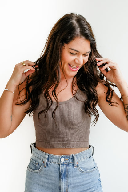 Ribbed Knit U/V Neck Cropped Tank Top