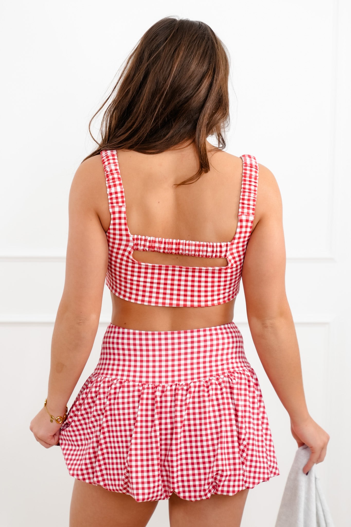 Gingham Print Sleeveless Crop Top
