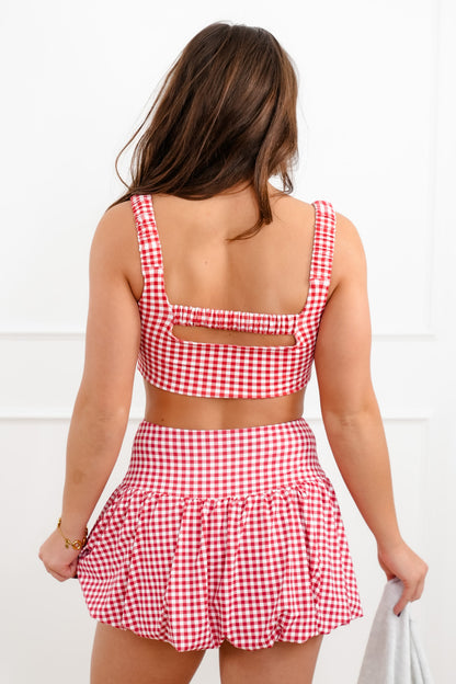 Gingham Print Sleeveless Crop Top