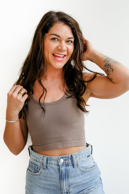 Restock! Ribbed Knit U/V Neck Cropped Tank Top