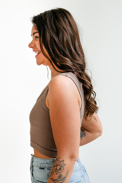 Ribbed Knit U/V Neck Cropped Tank Top